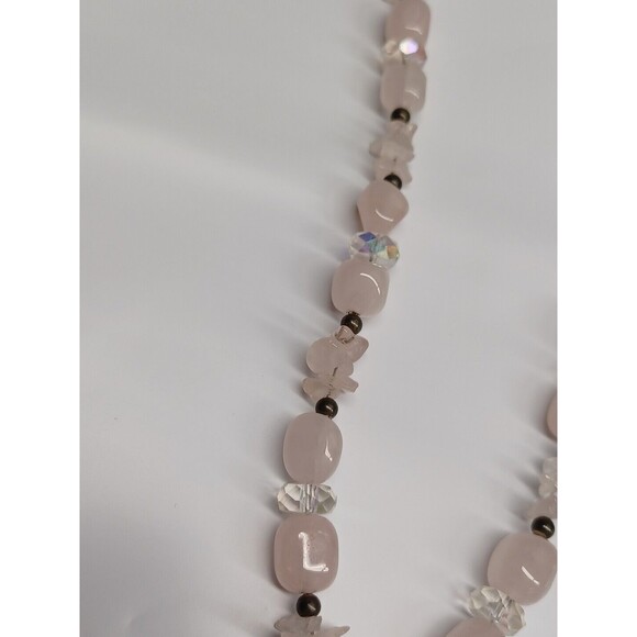 Vtg Pink Rose Quartz Bead Pendant Chocker Necklace - Picture 7 of 9